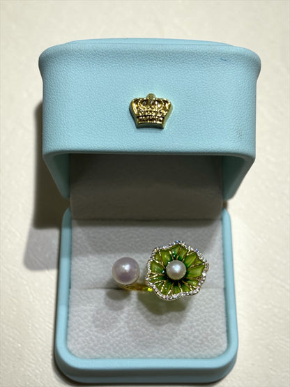 Adorable Lotus Dewdrop Adjustable Finger Ring