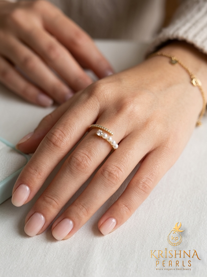 Classy Pearls & Zircon Studded Adjustable Finger Ring
