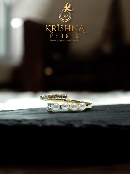 Classy Pearls & Zircon Studded Adjustable Finger Ring