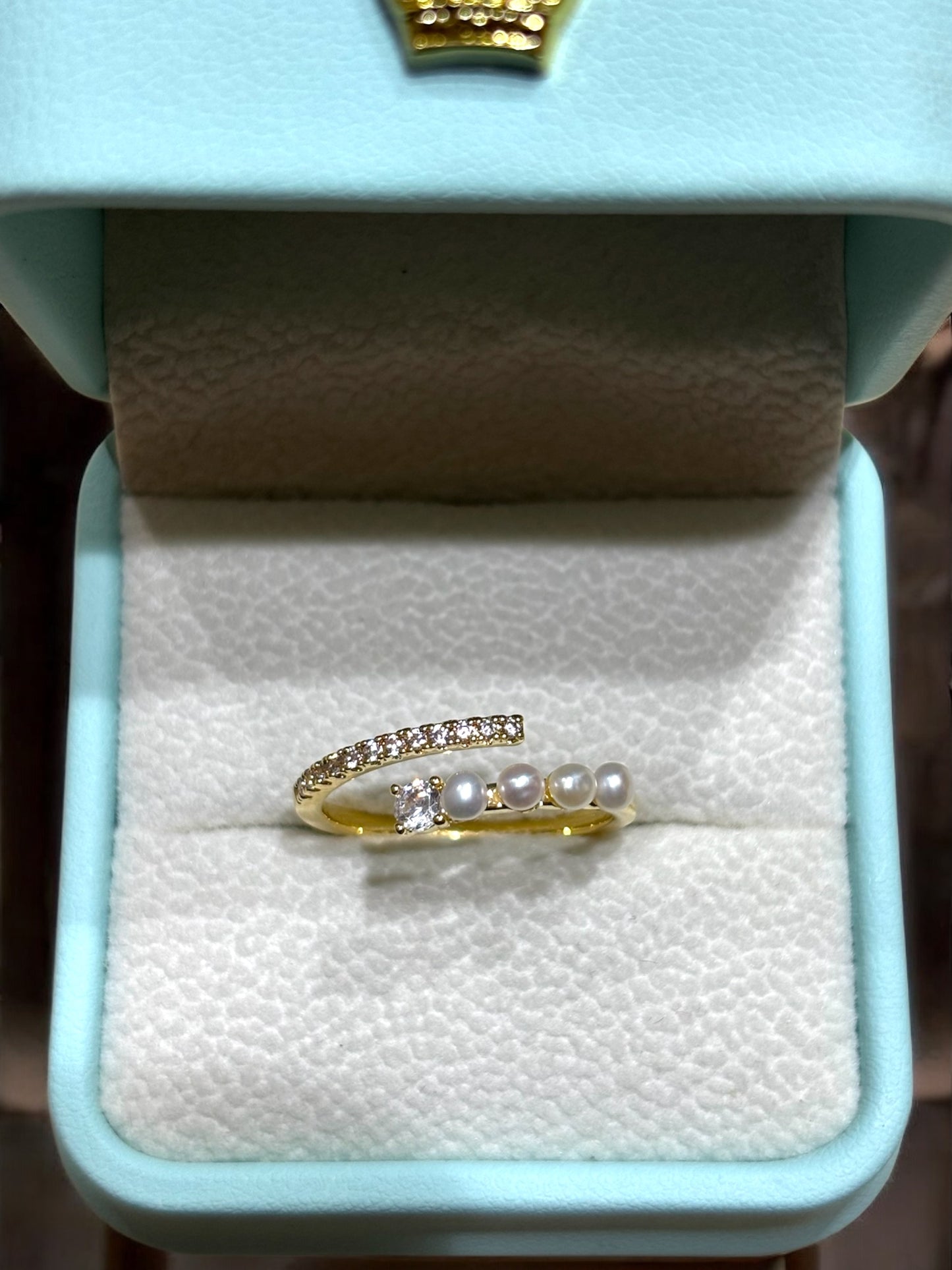 Classy Pearls & Zircon Studded Adjustable Finger Ring