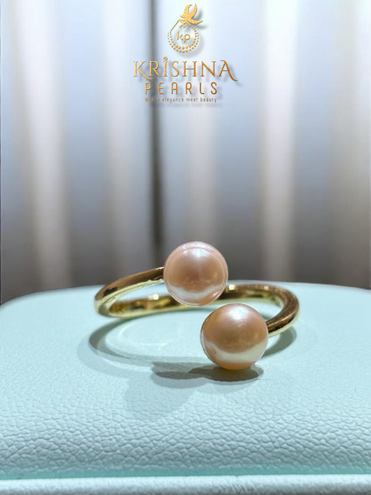 Twin Pink Pearls Adjustable Finger Ring