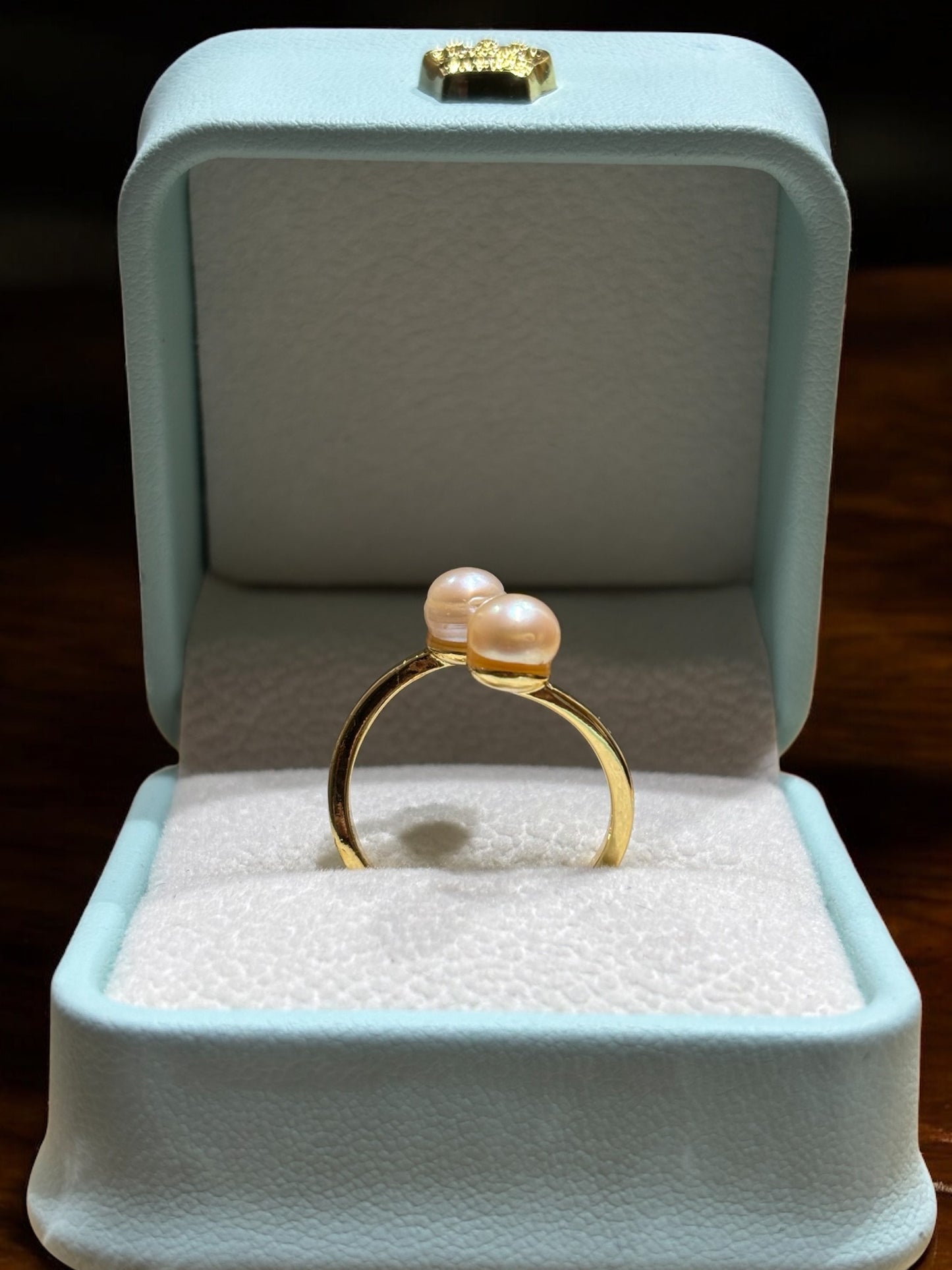 Twin Pink Pearls Adjustable Finger Ring