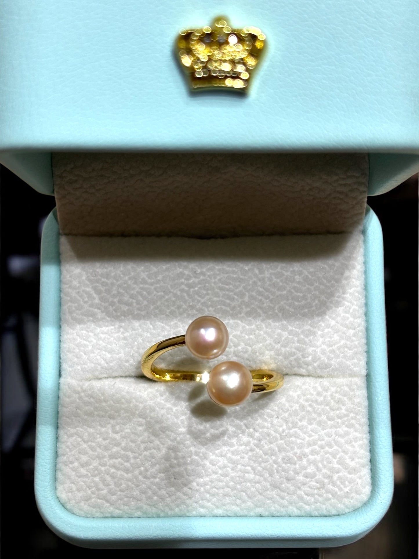 Twin Pink Pearls Adjustable Finger Ring