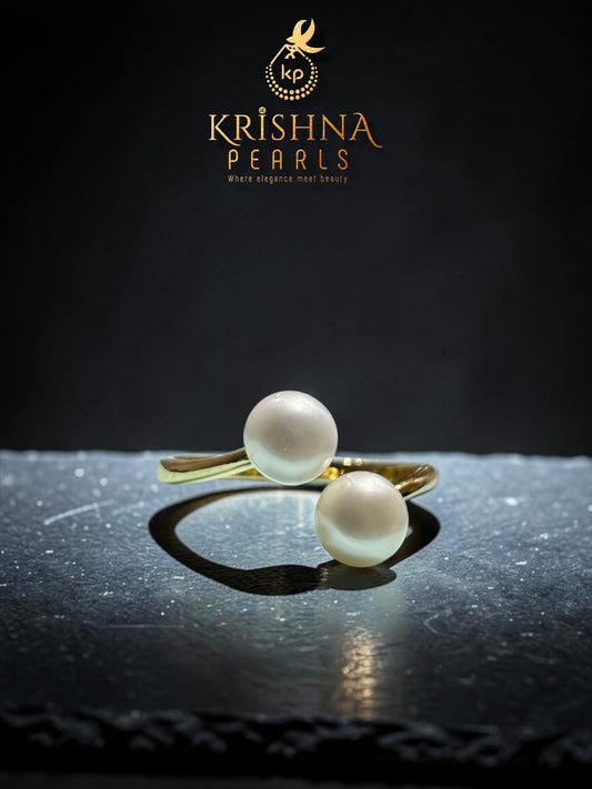 Twin White Pearls Adjustable Finger Ring