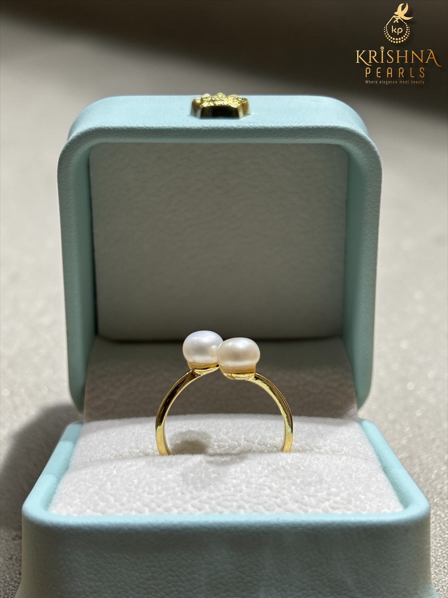 Twin White Pearls Adjustable Finger Ring