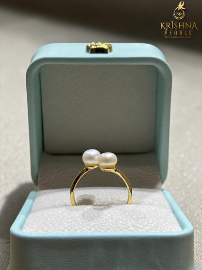 Twin White Pearls Adjustable Finger Ring