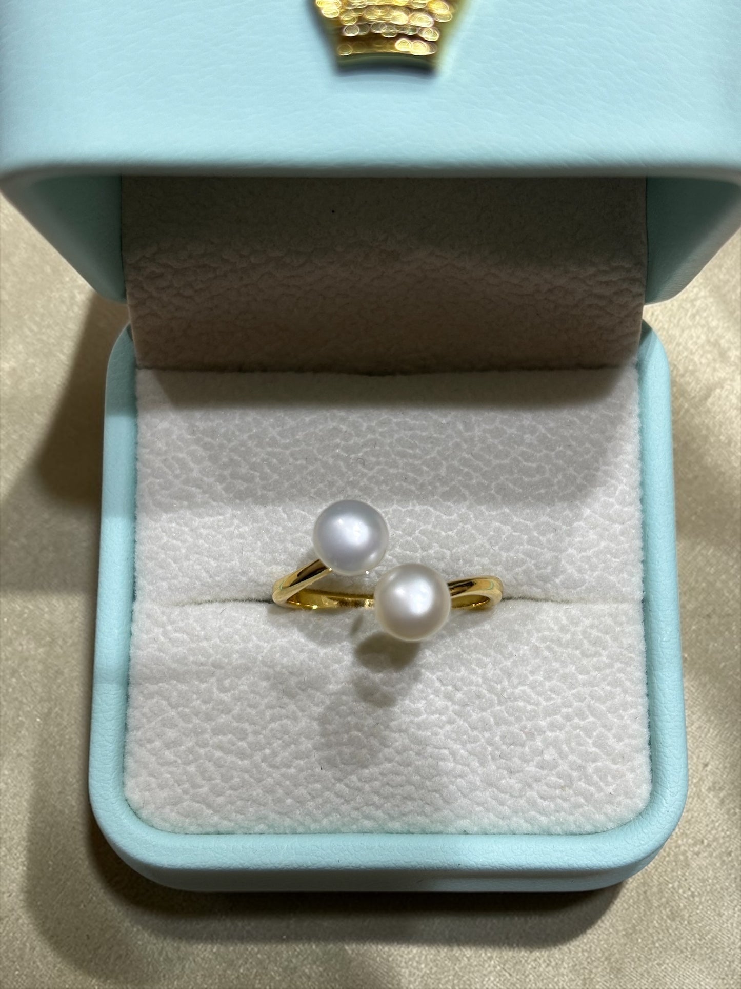 Twin White Pearls Adjustable Finger Ring