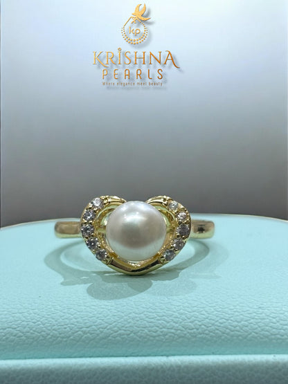 Pretty Heart Shape Pearl Studded Finger Ring