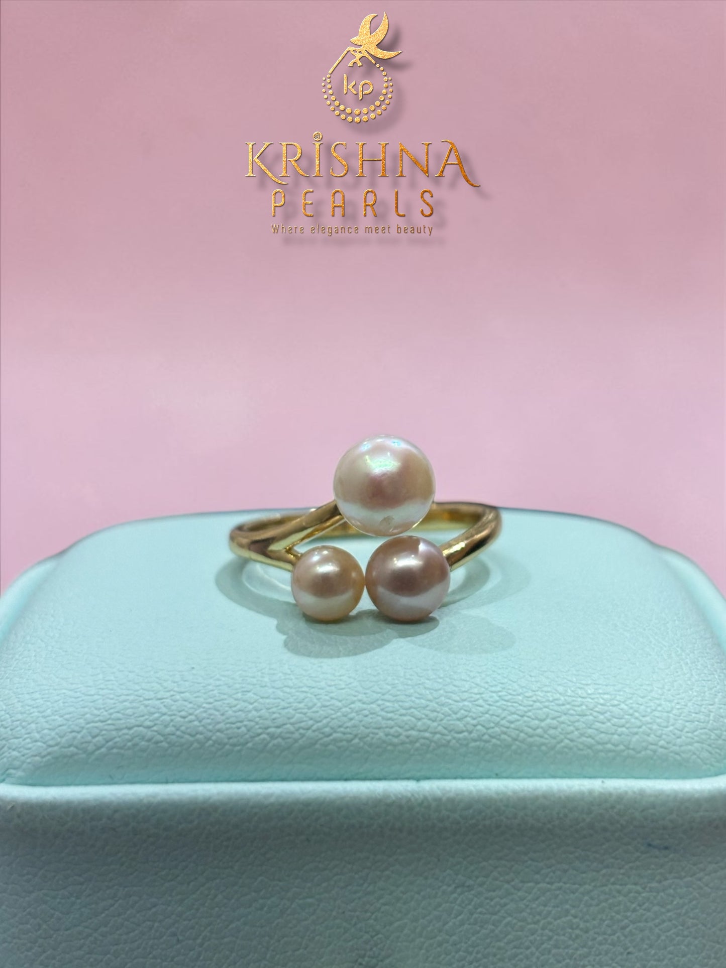 Trinity Glow Pink Pearls Studded Finger Ring