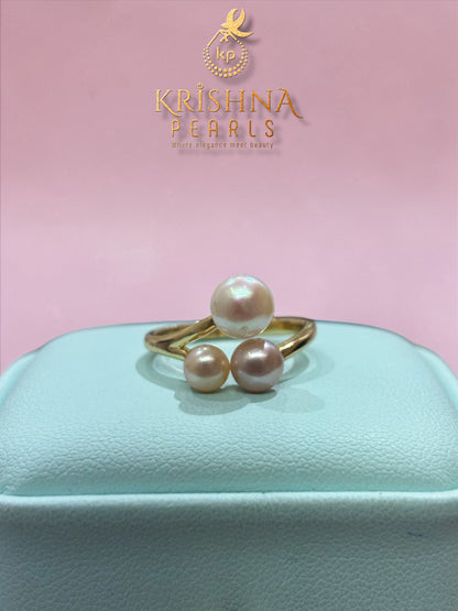Trinity Glow Pink Pearls Studded Finger Ring