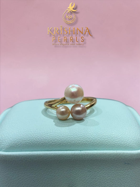 Trinity Glow Pink Pearls Studded Finger Ring