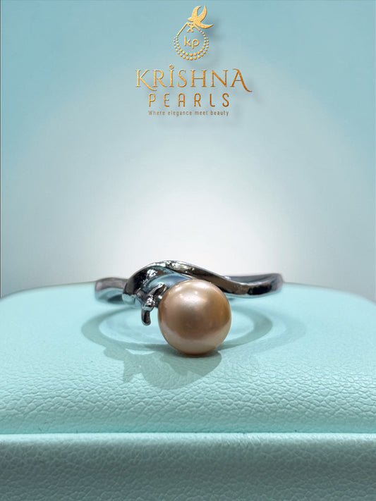 Cute Aurora Rose Pink Pearl Studded Finger Ring