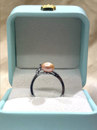 Cute Aurora Rose Pink Pearl Studded Finger Ring