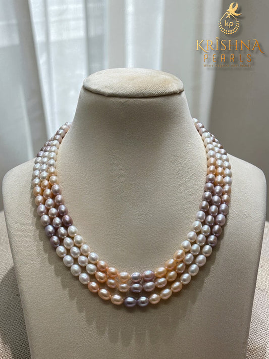 Exclusive Three Layer MultiColour Pearls Necklace Set