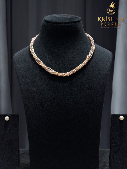 Luxurious MultiColour Twisted Rice Pearls Necklace Set