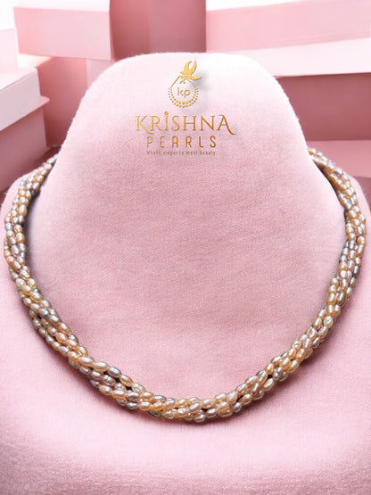 Luxurious MultiColour Twisted Rice Pearls Necklace Set