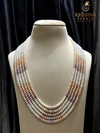 Luxurious Multicolour Five Layers Pearls Necklace Set