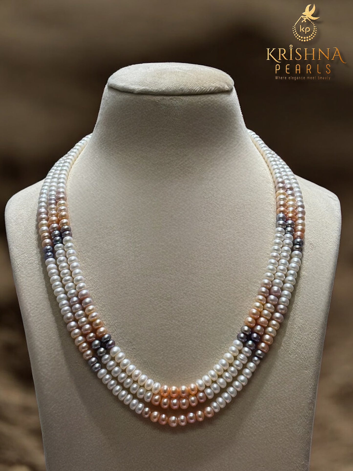 Three Layers MultiColour Pearls Necklace Set