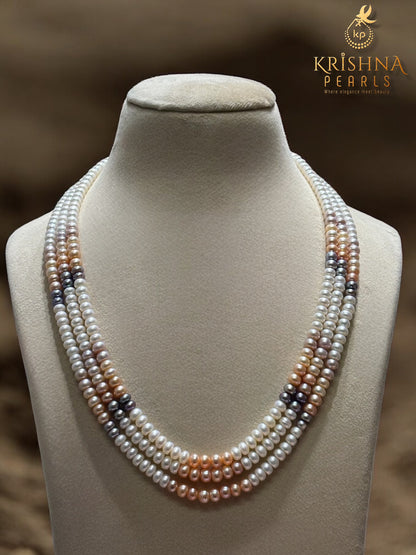 Three Layers MultiColour Pearls Necklace Set