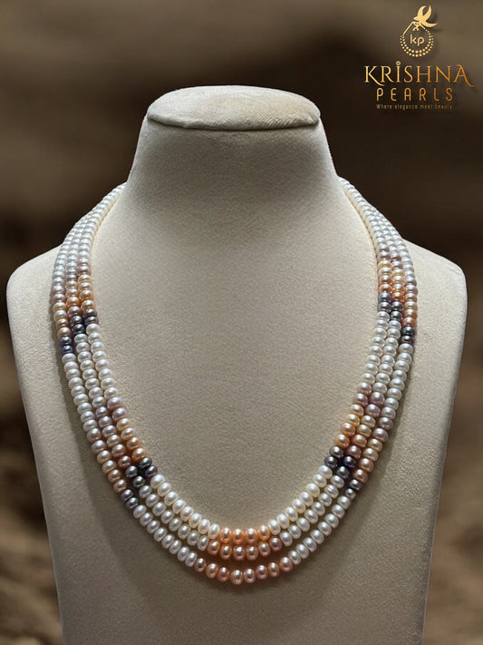 Exceptional Three Layers MultiColour Pearls Necklace Set