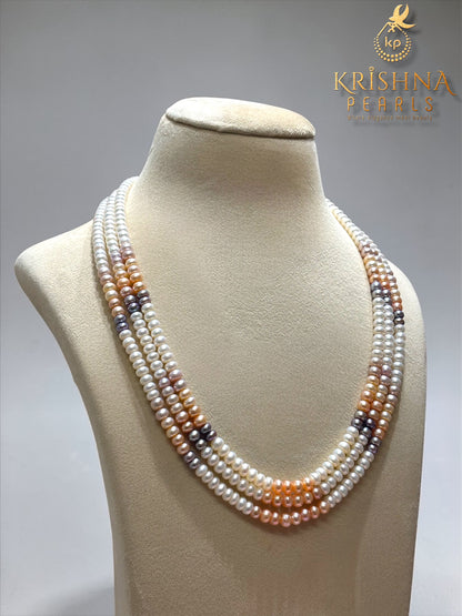 Three Layers MultiColour Pearls Necklace Set