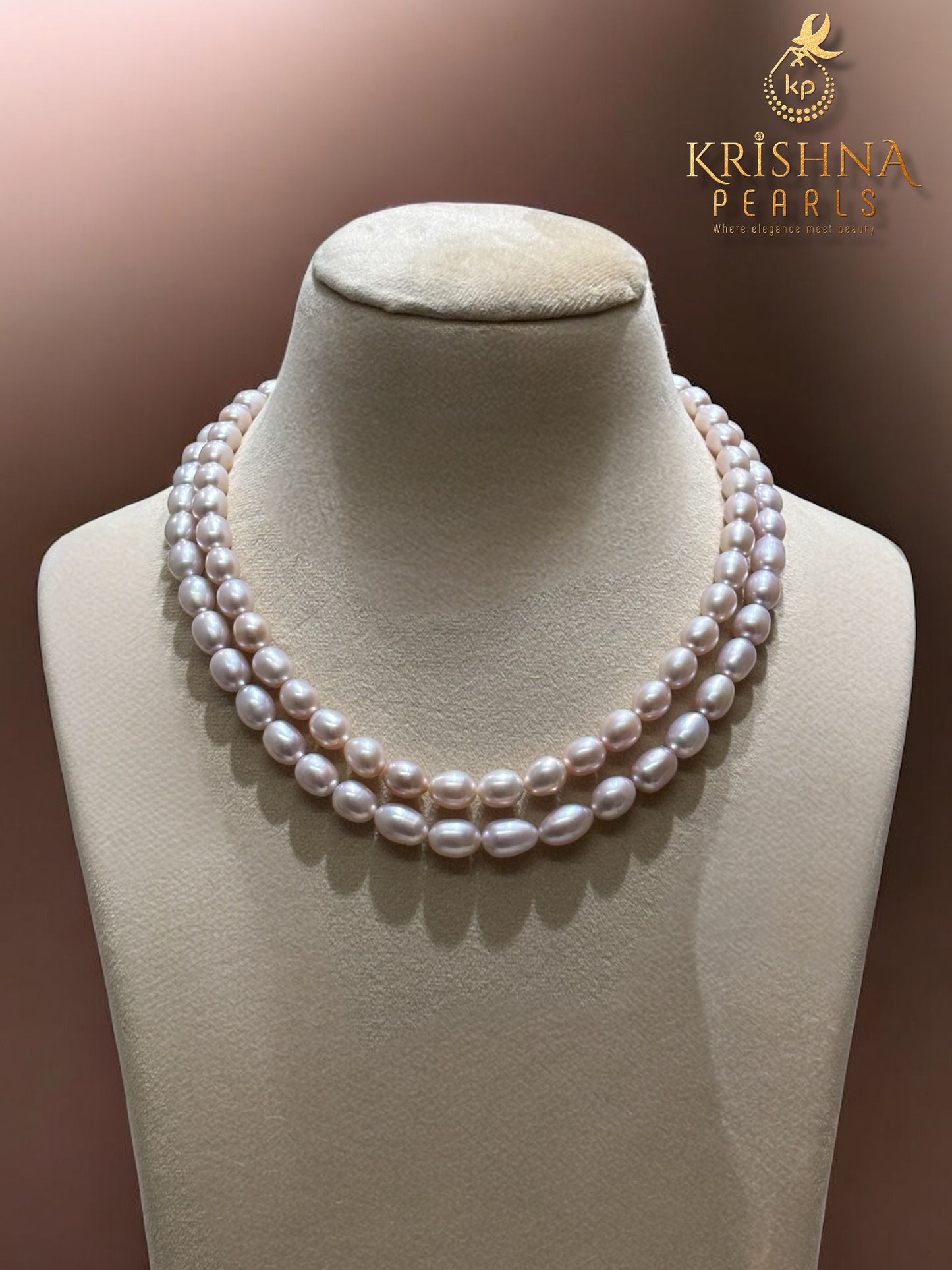 Classy Oval Lavender Double Strand Pearls Necklace Set