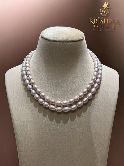 Classy Oval Lavender Double Strand Pearls Necklace Set