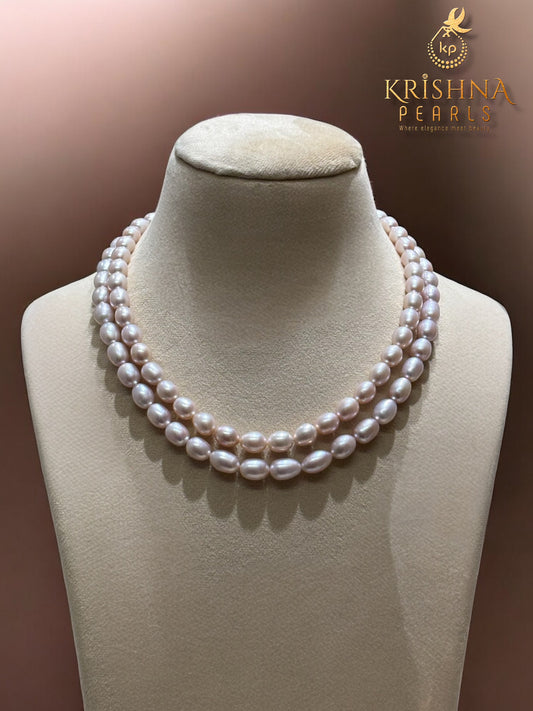 Classy Oval Lavender Double Strand Pearls Necklace Set