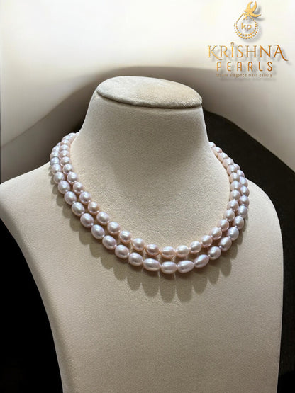 Classy Oval Lavender Double Strand Pearls Necklace Set