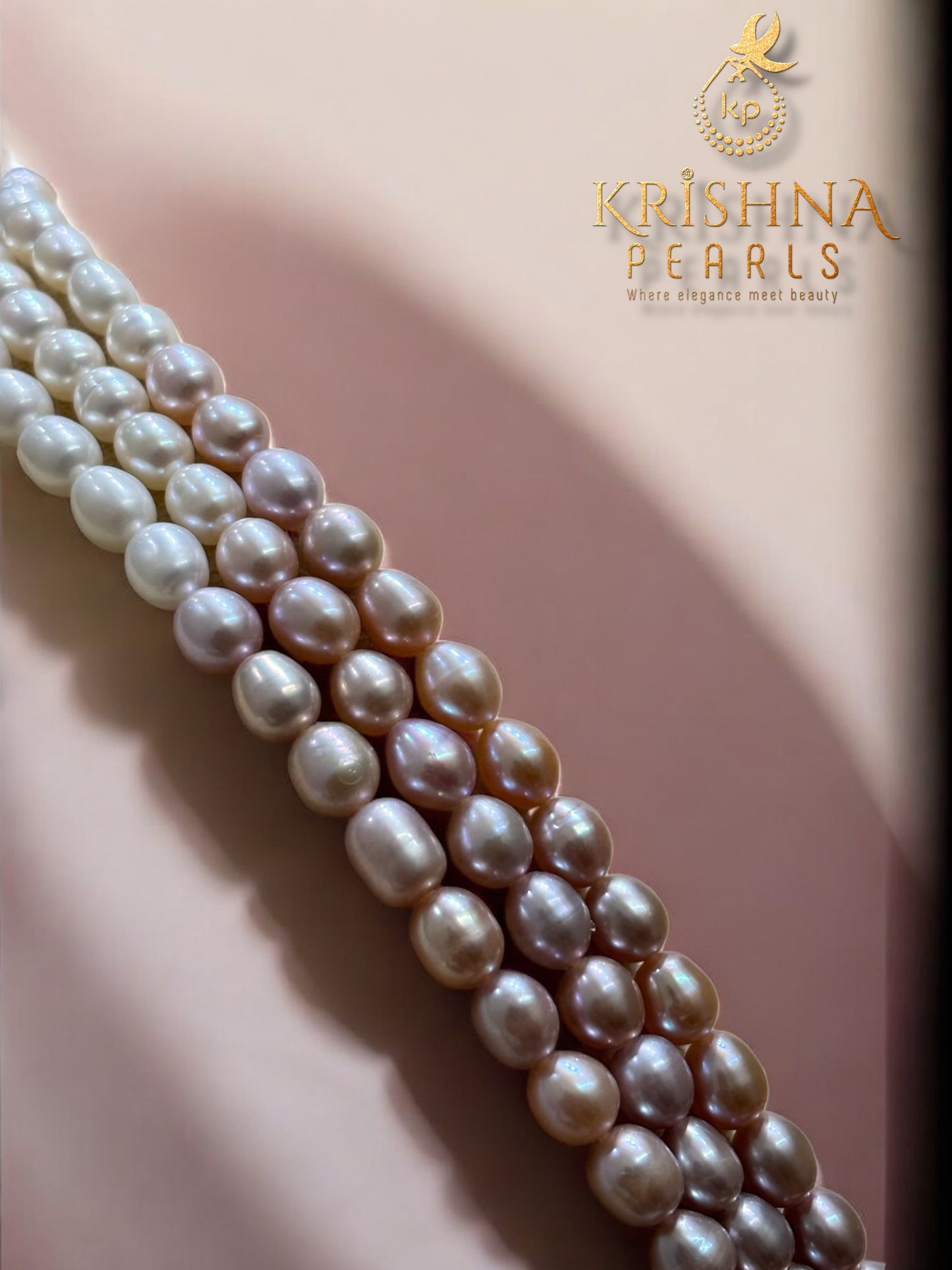 Pretty MultiColour Three Strand Oval Pearls Necklace Set