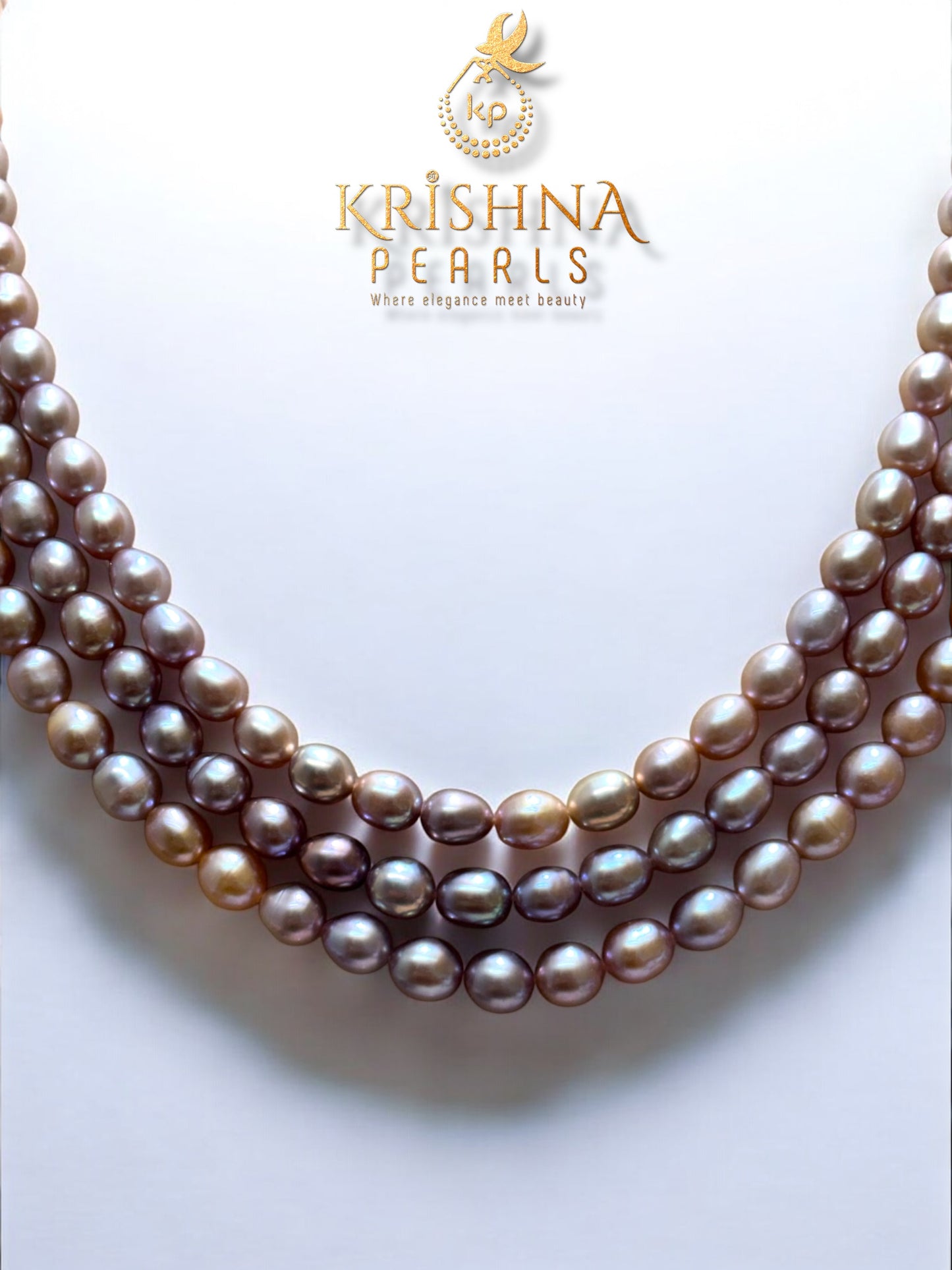 Pretty MultiColour Three Strand Oval Pearls Necklace Set