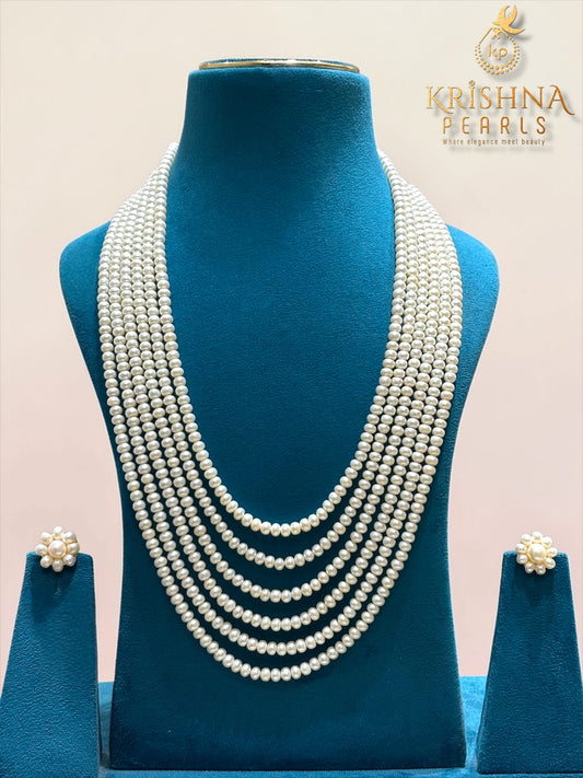 Royal Six Layers Premium Pearls Long Necklace Set