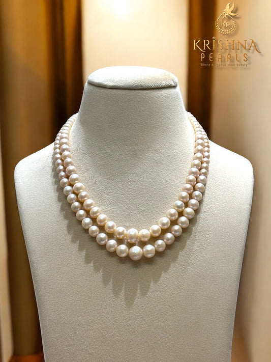 Gradation Two Layers Pink Pearls Necklace Set