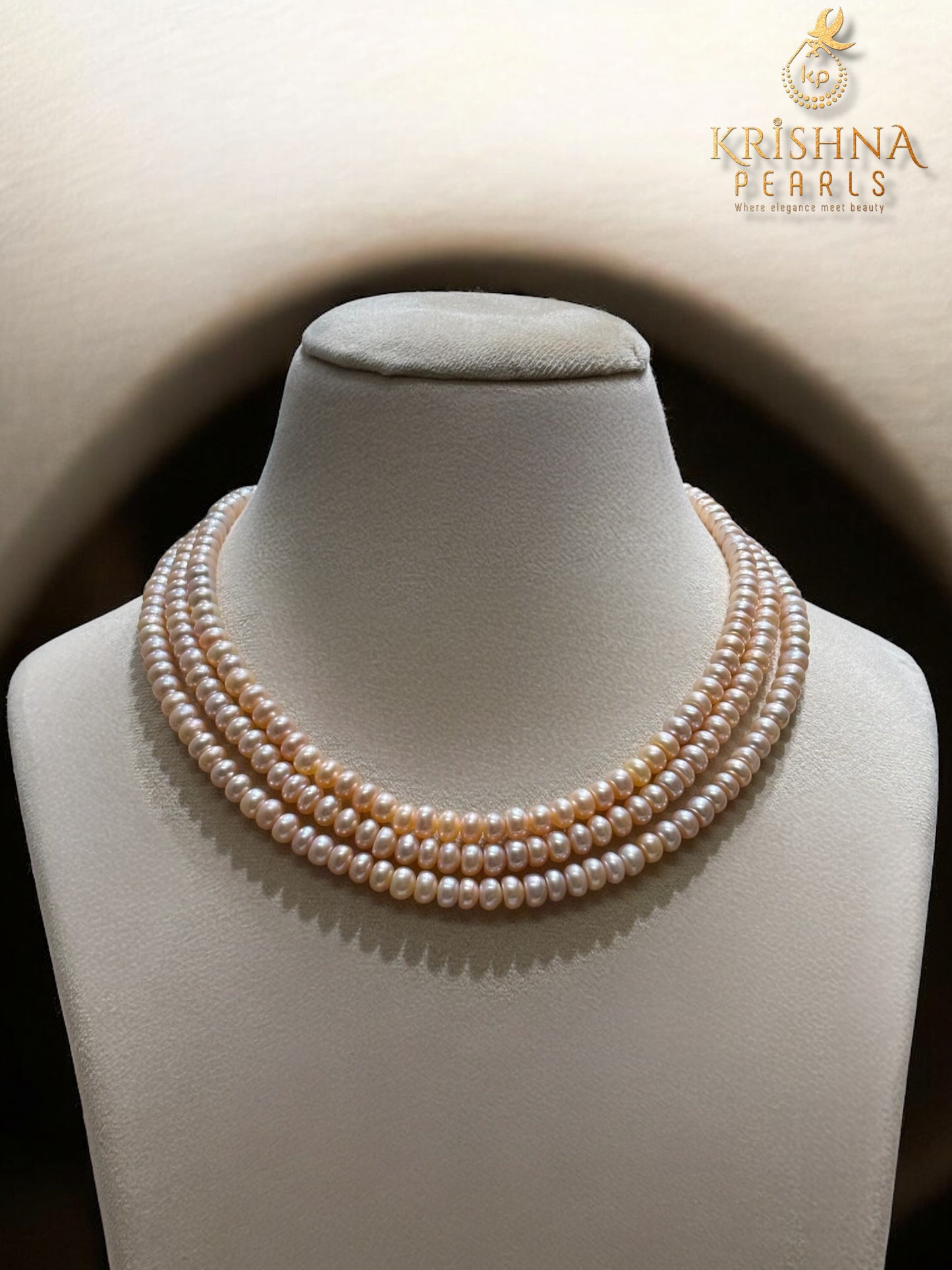 Lustrous Three Layers Pink Pearls Necklace Set