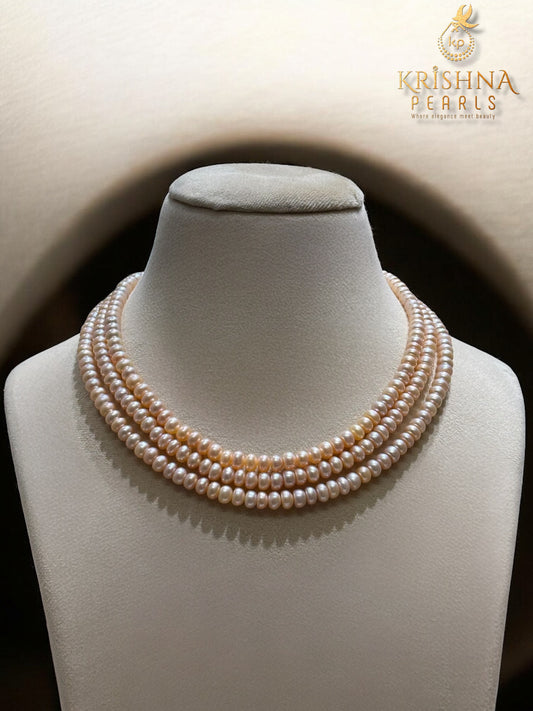 Classy Three Layers Pink Pearls Necklace Set