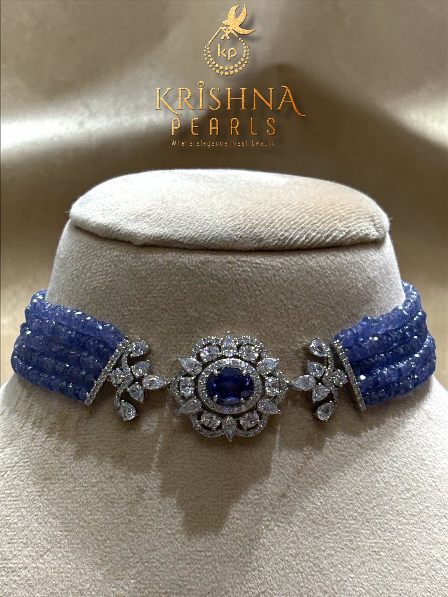 92.5 Silver Blue Sapphire studded choker set