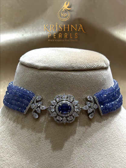 92.5 Silver Blue Sapphire studded choker set