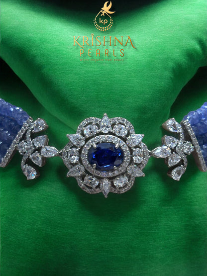 92.5 Silver Blue Sapphire studded choker set