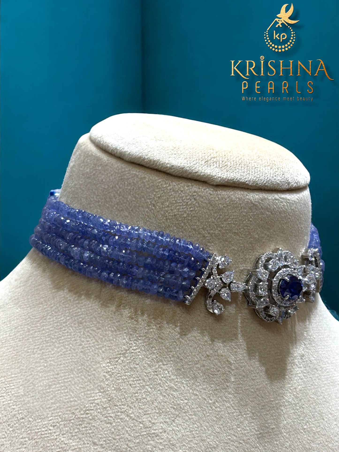 92.5 Silver Blue Sapphire studded choker set
