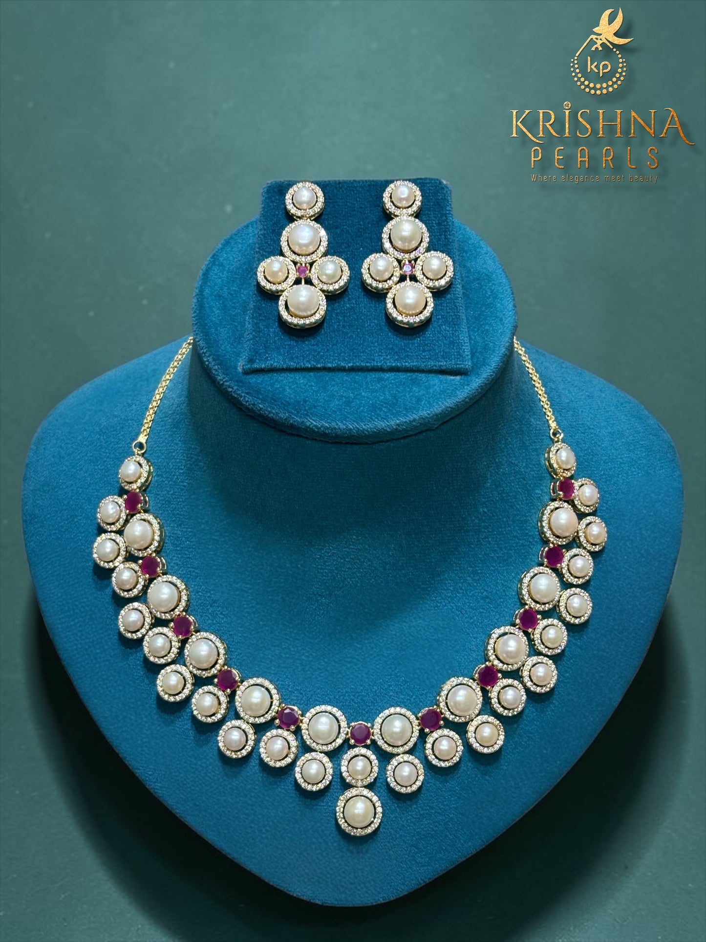 Exquisite Luxurious Freshwater Pearl Necklace Set | Authentic Hyderabadi Pearls by Sri Krishna Pearls