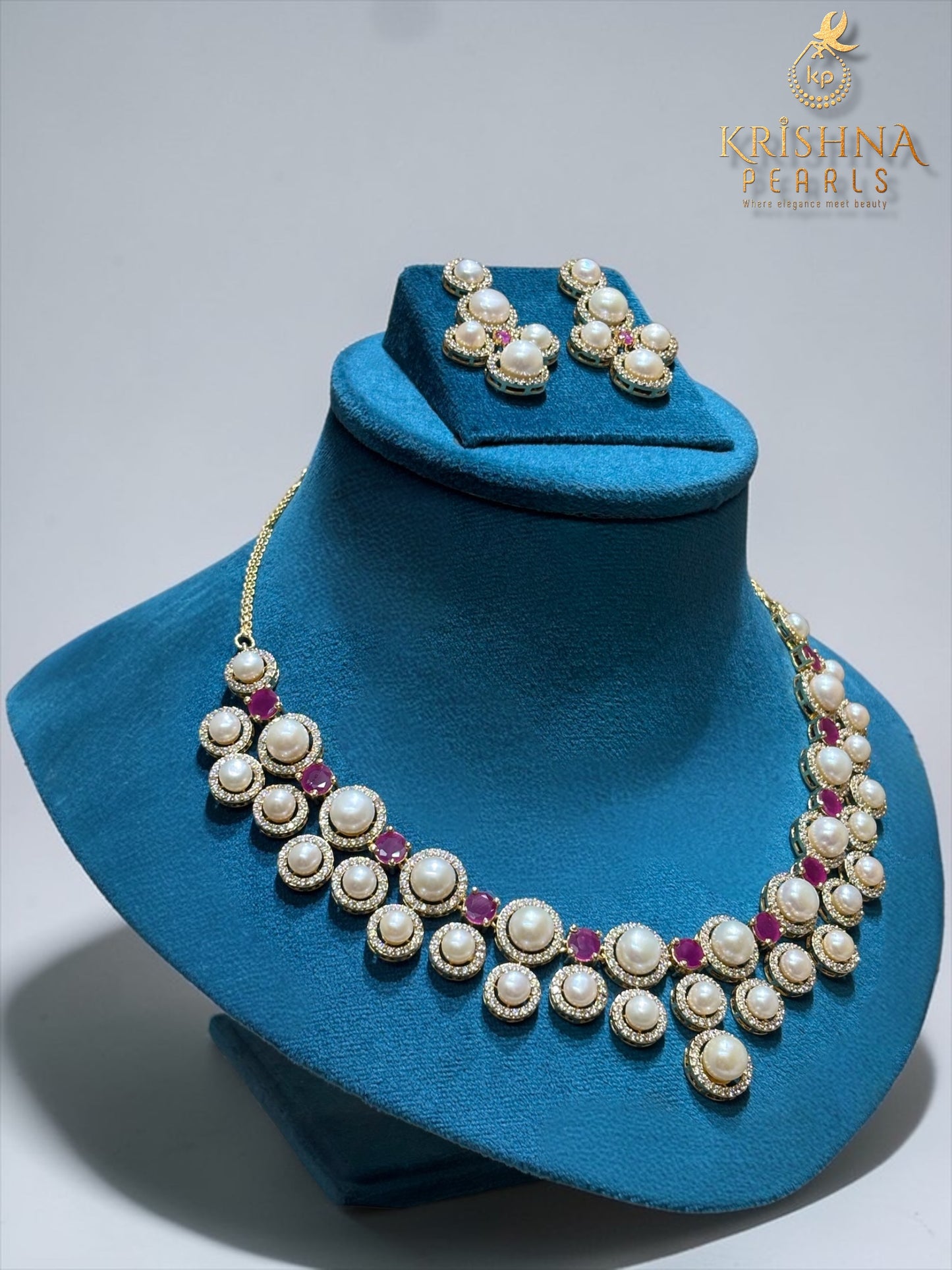 Exquisite Luxurious Freshwater Pearl Necklace Set | Authentic Hyderabadi Pearls by Sri Krishna Pearls