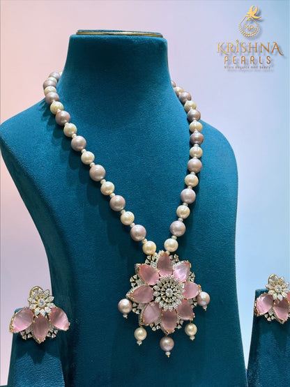 Imperial Lotus Pendent With Pearls Necklace Set