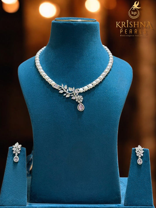 Button Pearl & Rose Quartz Necklace Set