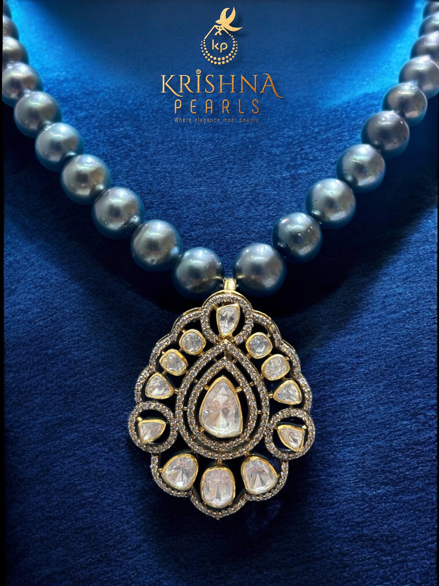 92.5 Silver Moissanite Studded With Tahitian South Sea Pearls Necklace Set
