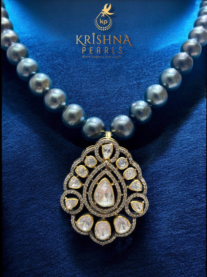 92.5 Silver Moissanite Studded With Tahitian South Sea Pearls Necklace Set