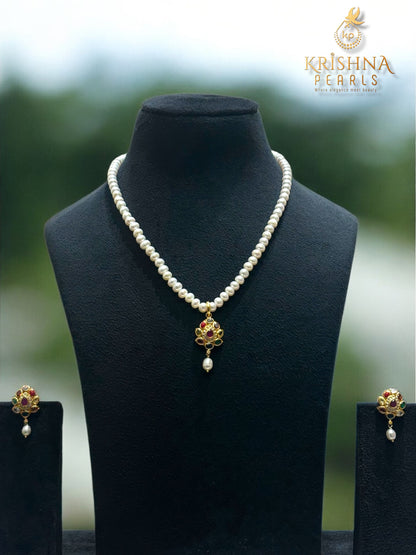 92.5 Silver Navratna Pendent With Pearls Necklace Set