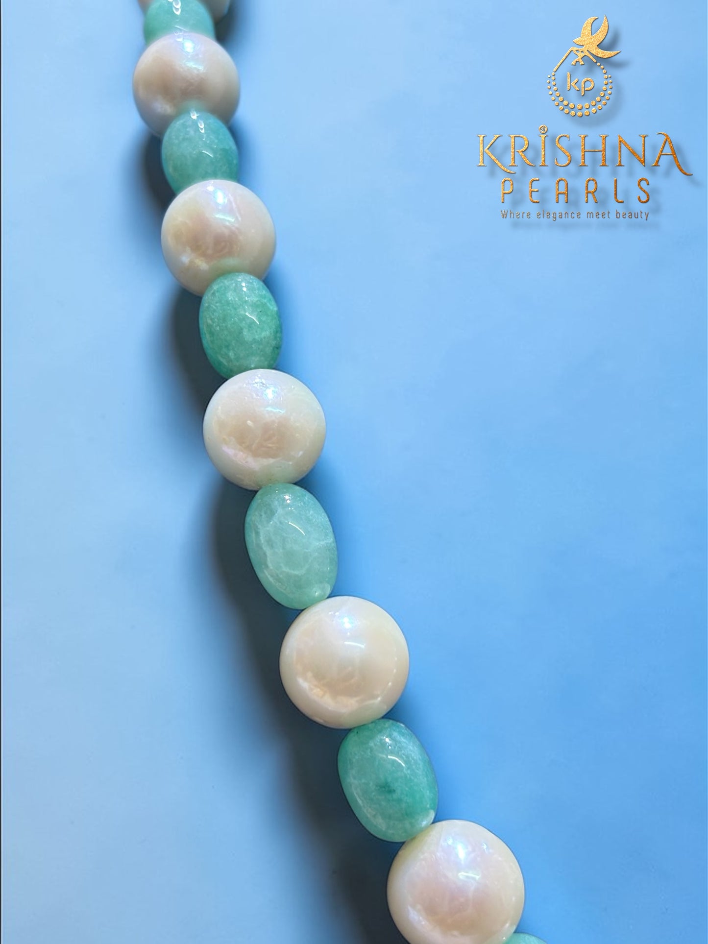 Oxidised Mint Petals Heritage Pearls Necklace Set