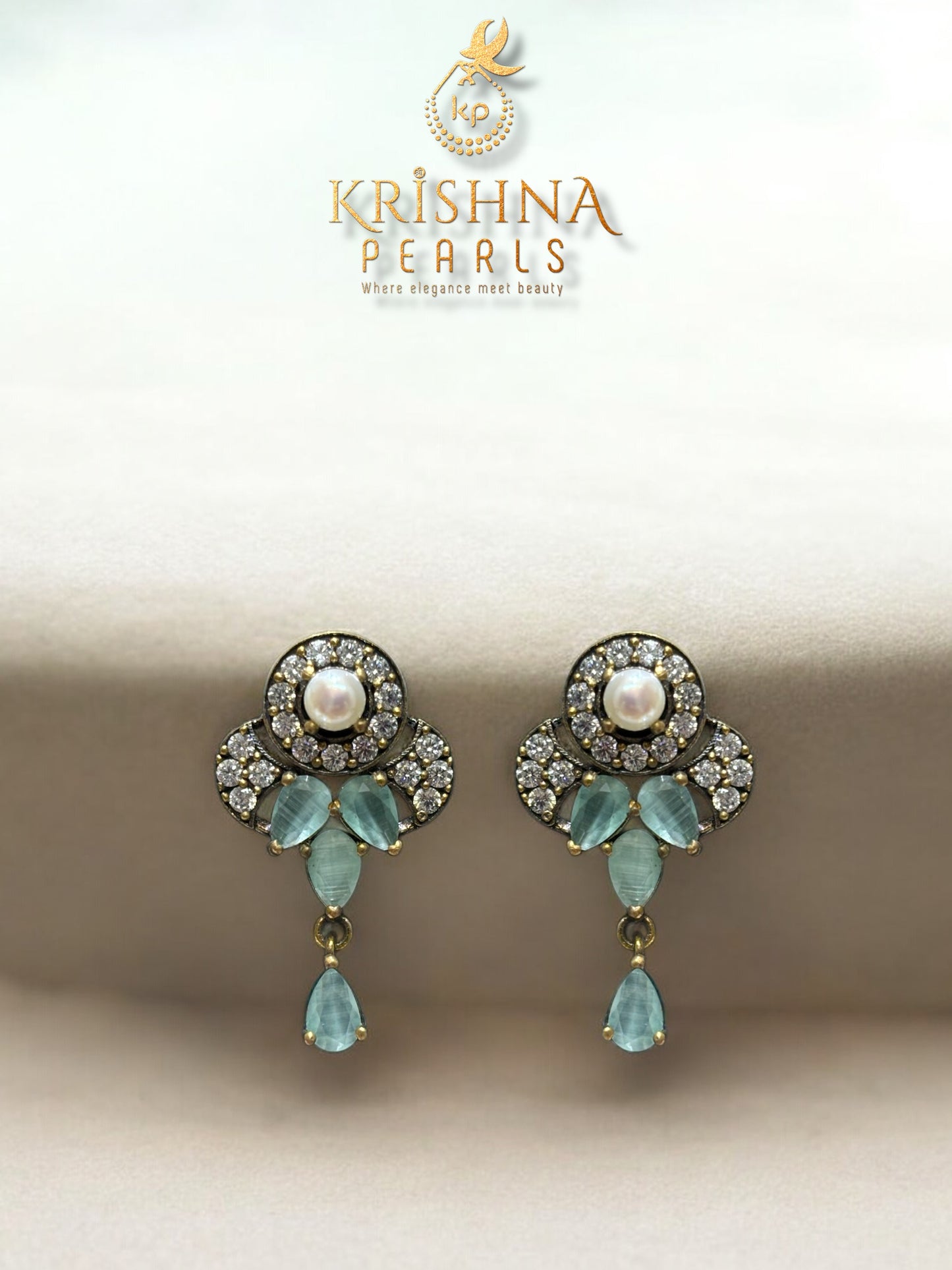 Oxidised Emerald-Mist Pearls Necklace Set