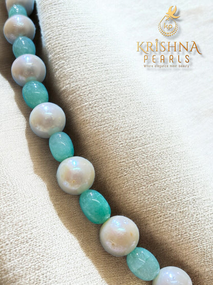 Oxidised Emerald-Mist Pearls Necklace Set