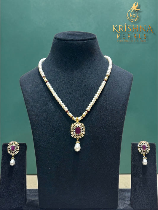 Elegant Pearl Set With Ruby Locket Set